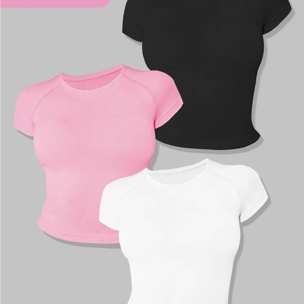 Women's Pink, Black, and White Active Tops set